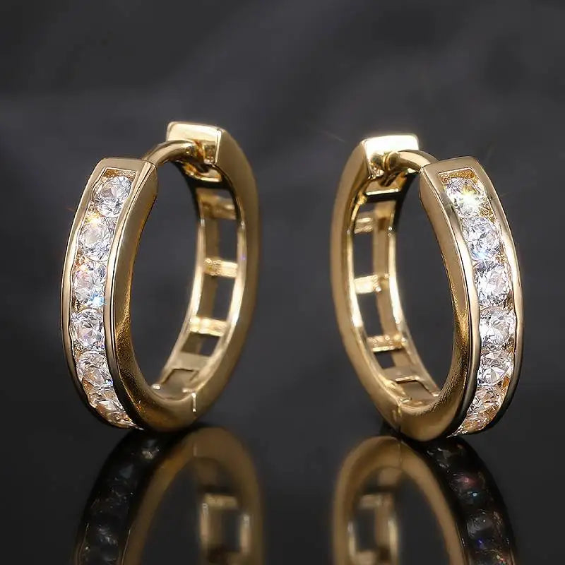 Tejesa Huitan Fashion Lady Hoop Earrings Gold Color/Silver Color Inlaid Shiny Cubic Zirconia Delicate Party Wedding Accessories Jewelry