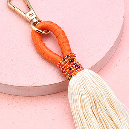 Hemasa Colorful Rope Braided Keychains Rice beads Decorative Charm Long Tassel Key Chain Keyring Hanging Decor
