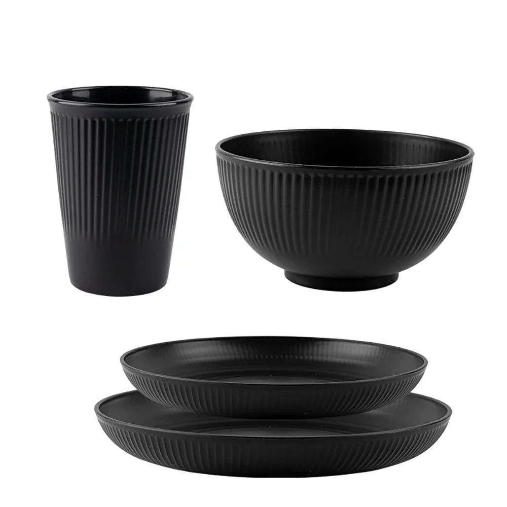 Heamsa 4Pcs Wheat Straw Tableware Set Plate Dish Bowl Cup Unbreakable Kitchen