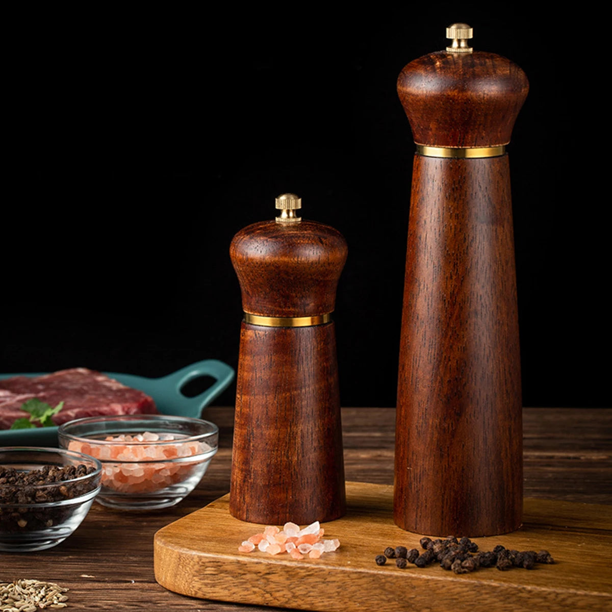 Tejesa Wooden Pepper Mills Salt and Pepper Grinder 5/8 Inch Spice Pepper Grinder with Adjustable Ceramic Handheld Herb Seasoning Mills