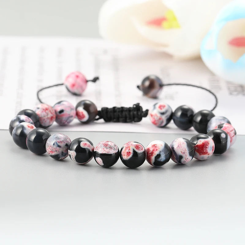 Hemasa Natural Lava Stone Blackstone Tiger's Eye Bead Bracelet Adjustable Braided Rope Bracelet