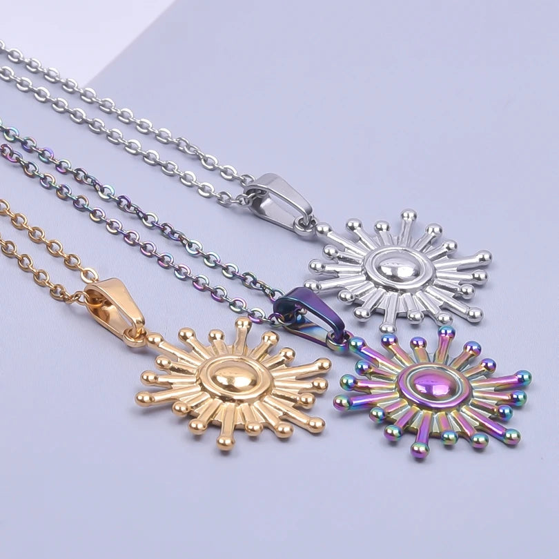 Fashion Gold Color Sun Necklace For Women/Men Stainless Steel Pendant Trendy Collar Long Chain Choker Female Jewelry Supplies