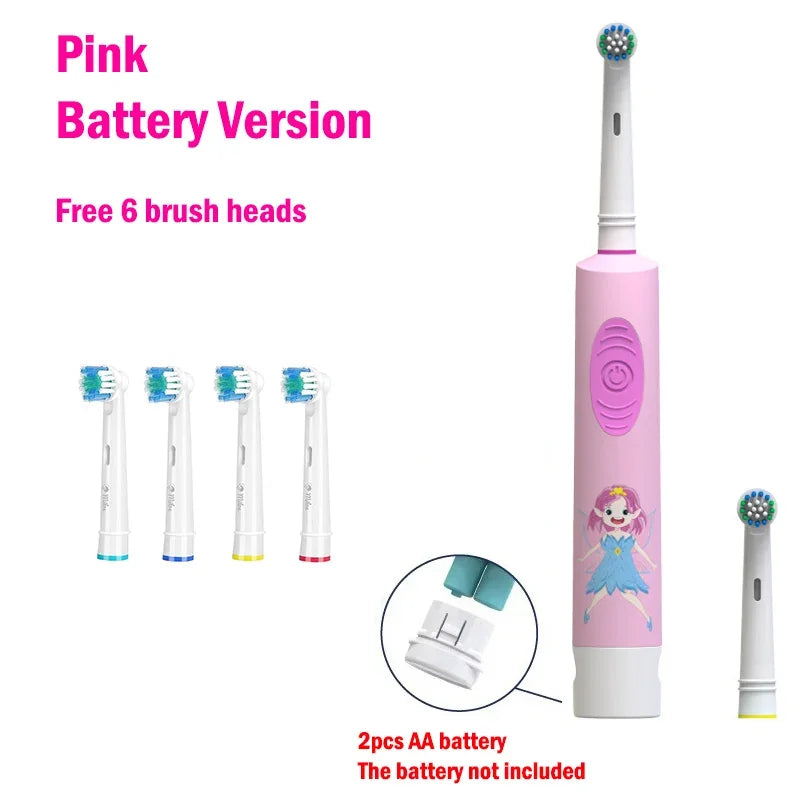 Child Electric Toothbrush Colorful Cartoon Rounded Vibrate Heads Soft Bristle Teeth Brush Gum Care Battery Power 3-15 Years Old