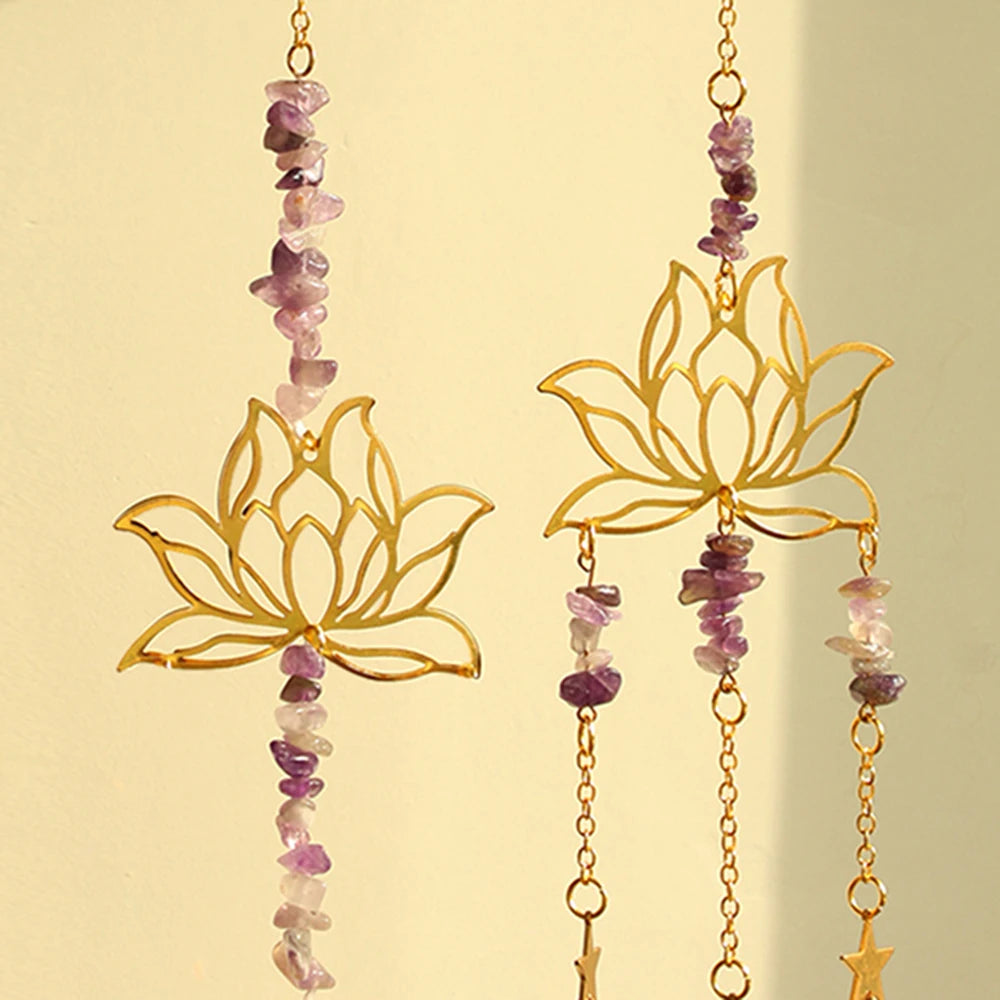 Hemasa 2Pcs Suncatcher Amethyst Lotus Decor Natural Stone Reiki Sun Catcher Window Crystal Prism