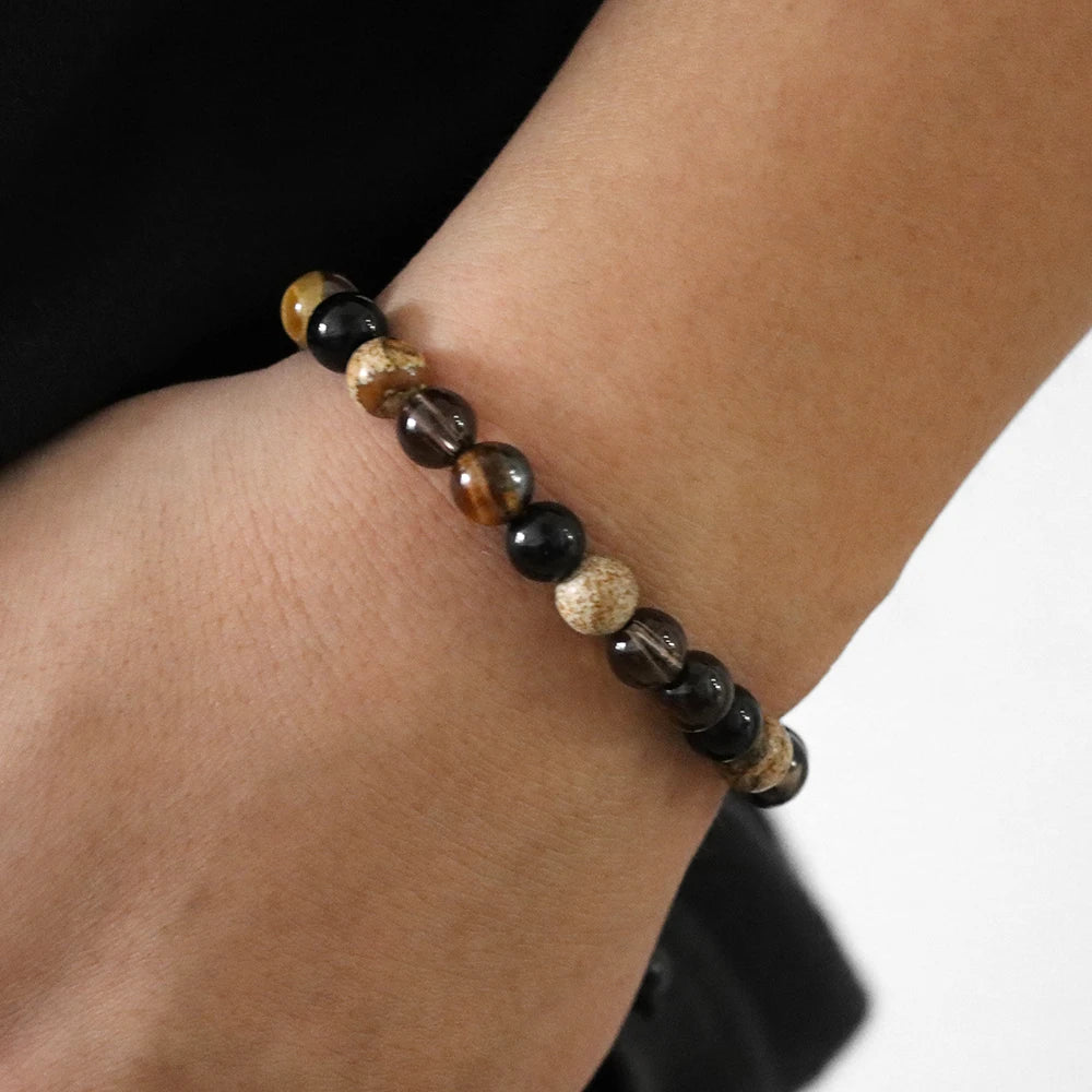 Tejesa 8MM Mix Natural Stone Braided Bracelet Smoky Quartz Beaded Bracelets For Women Men Balance Energy Woven Wristbands Jewelry Gift