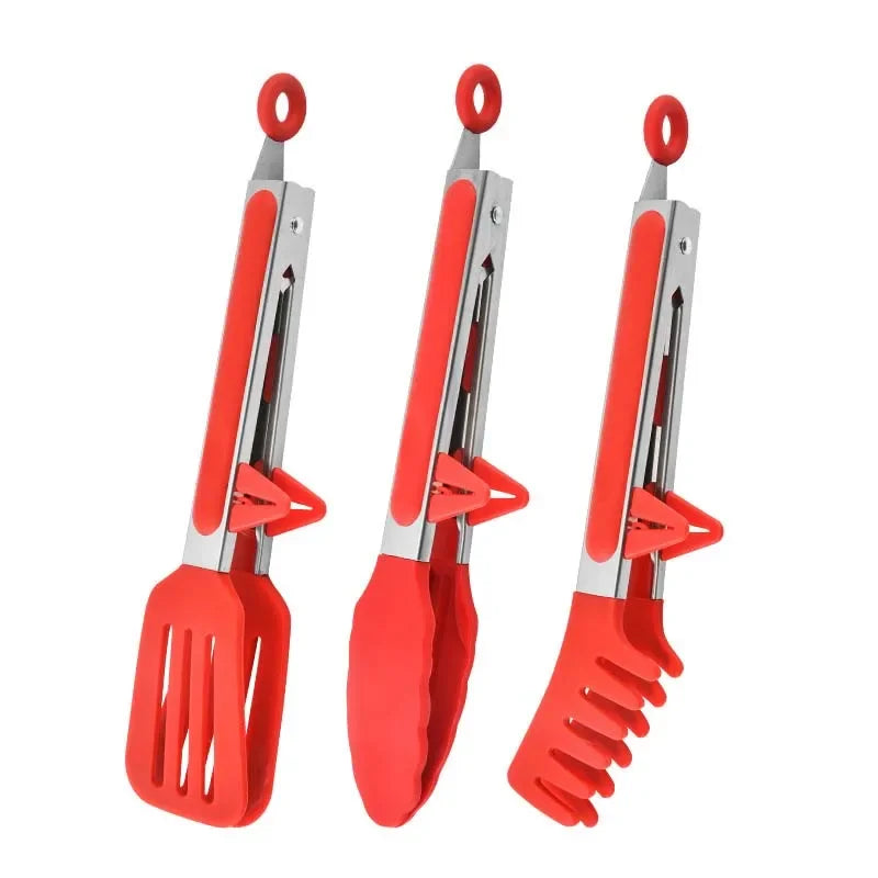 Hemasa 3Pcs Set Stainless Steel  Silicone Non-Slip Cooking Kitchen Tongs