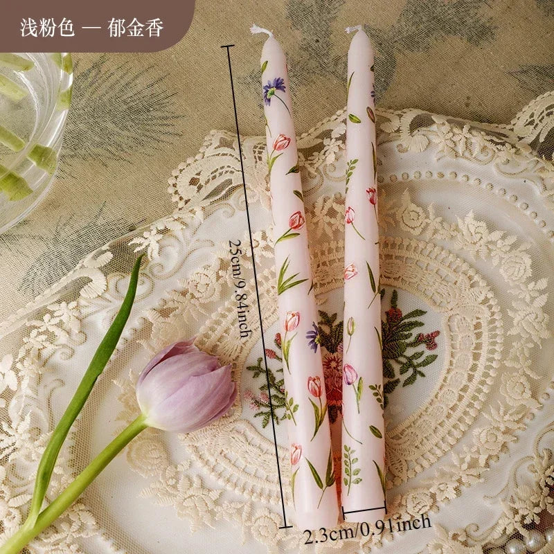 7.5'' Long Wedding Candles French Hand-Printed Pole Candle Long Taper Dinner Candles for Minimalist Home Decorative Candles