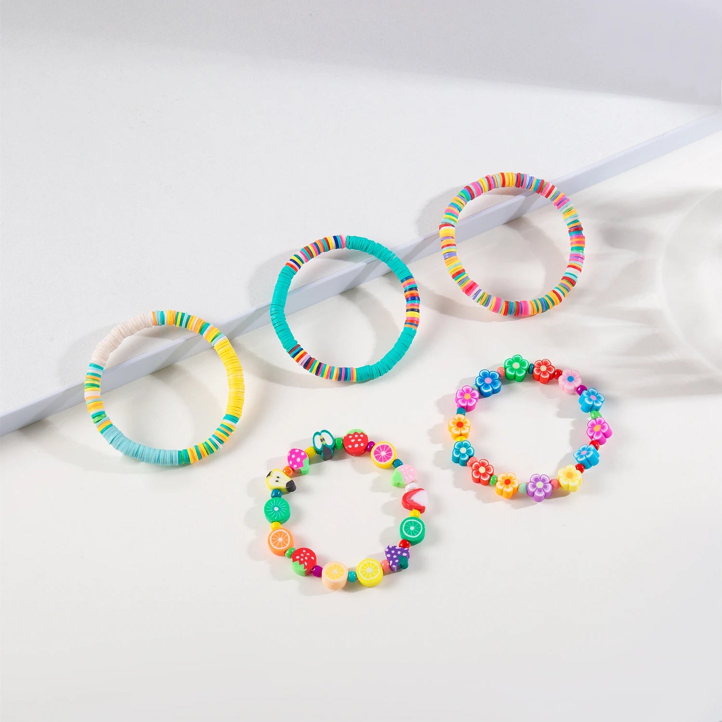 Hemasa Boho Beaded Stretch Bracelets Colorful Summer Fruit Flower Polymer Clay Preppy Stack Heishi Bracelets Friendship Party Jewelry