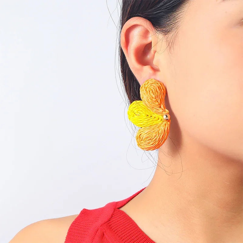 Hemasa Raffia Petal Flower Earrings For Women /Multi Color Fashion Jewelry   For Gife