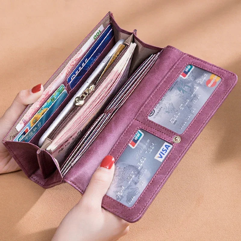 Hemasa Leather Long Women Wallets Clutch Zipper Coin Pocket Female Cute Heart Wallet Card Holder Phone Bag New Women Purse