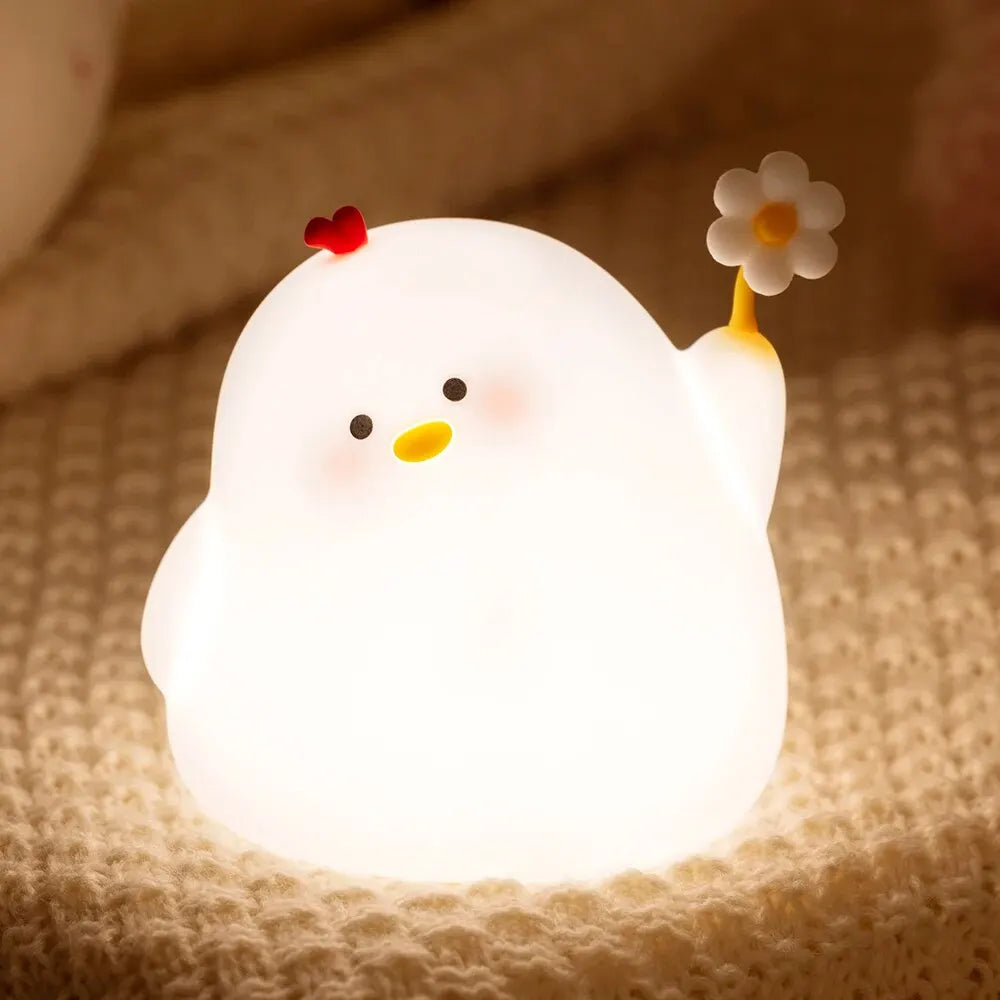 Cute Chick Night Light 3 Brightness Kids Room Cartoon Silicone Led Night Light Timer Rechargeable USB Lamp Children Gift