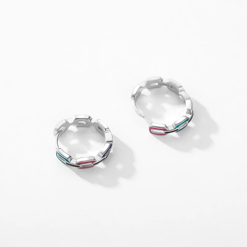 Modian 925 Sterling Silver Charm Original Geometric Ear Buckles Rainbow Color Enamel Hoop Earrings For Women Party Fine Jewelry
