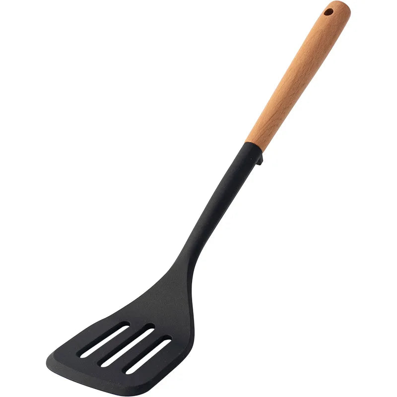 Hemasa 5Pcs Black Silicone Wooden Handle Cooking Tool Non-stick Kitchen Utensils /Silicone Spatula Baking Kitchen Spoons