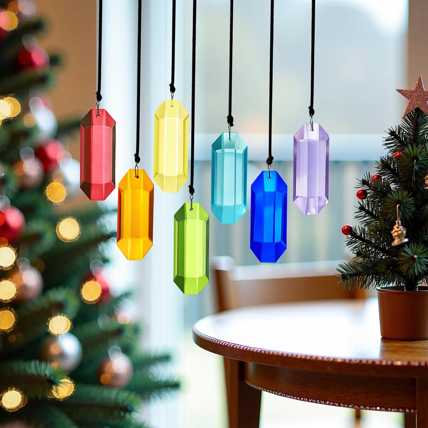 Tejesa 7pcs Crystal Suncatcher Prisms 3'' Indoor Window Hanging Ornament Rainbow Glass Prism Sun Catcher Decor for Home Garden Healing