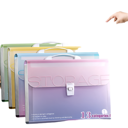 Hemasa Gradient Color A4 Portable Bag 13layer Folder Student Test Paper Storage Bag Large Capacity Information File Bag