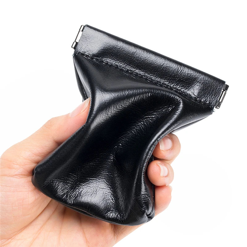 Cowhide Coin Purse Spring Sheet Automatic Closure Small Change Pouch Earphones Data Cable Storage Bag Mini Wallet for Women Men