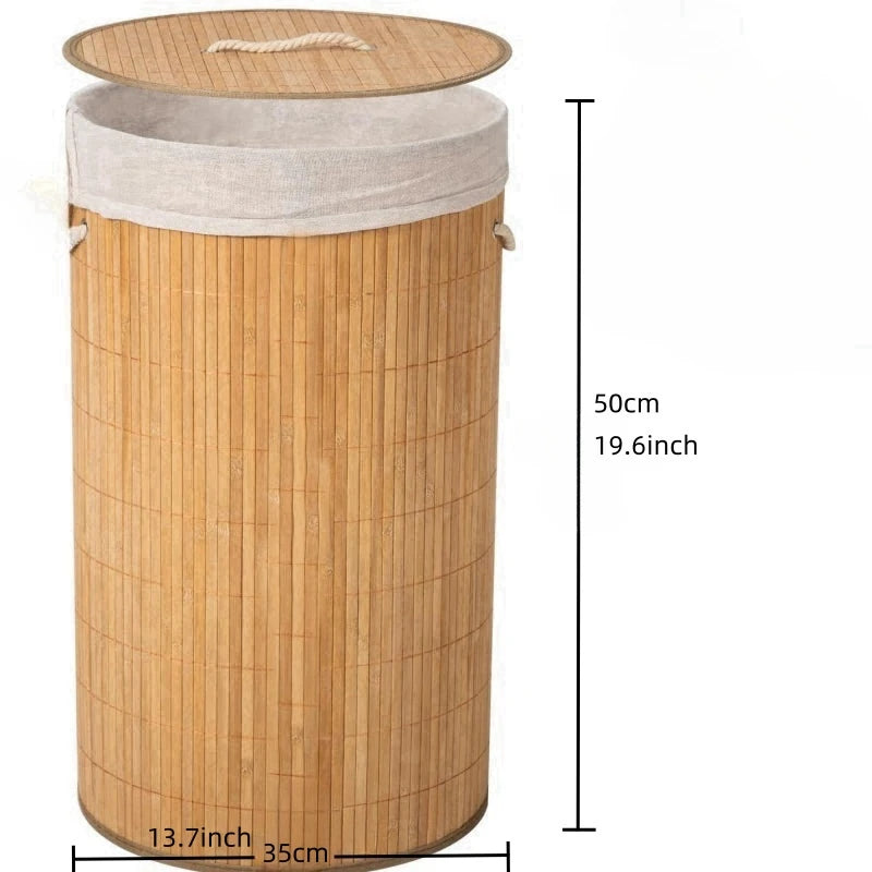 New Natural Bamboo Laundry Basket Portable Bamboo Laundry Hampers With Lid Laundry Hamper Storage Sundries Dirty Clothes Bin