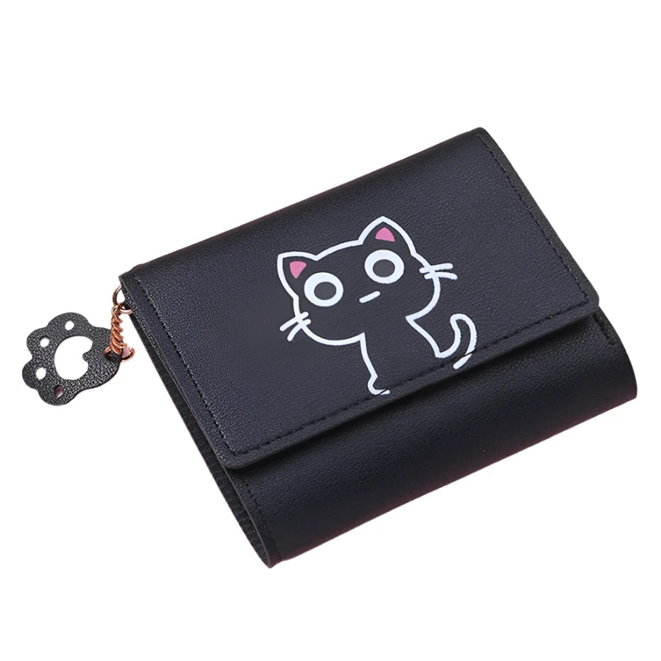 Hemasa Women's Cute Cat Wallet Female Small Short PU Leather Purse Ladies Card Holder Money Bag Hasp Creative Fashion Wallet Girls Gift