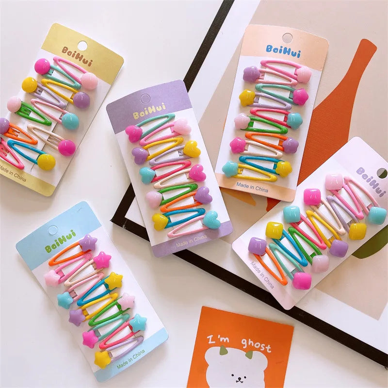 Hemasa 10pcs/set Cute Colorful snap hair clips for girls heart hairclip baby kawaii star clips princess hair pins kids hair accesories
