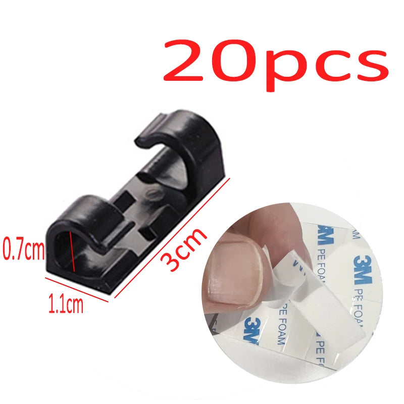 20pcs Adhesive Cable Clip Cable Manager Wire Management Organizer For Desk Office Car Home Wire Clip Clamp Self-Adhesive Sticker