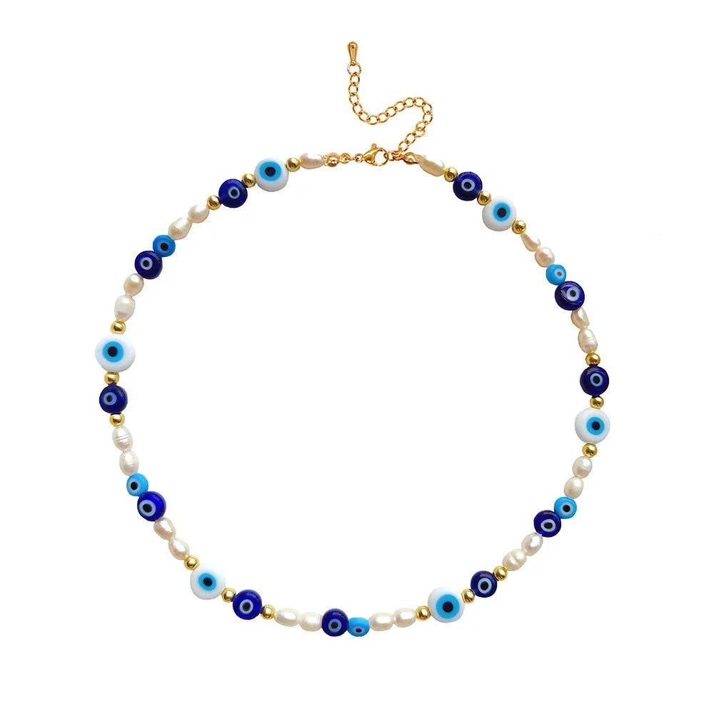 HERLOOK Turkish Evil Eye Choker Necklaces Natural Freshwater Pearl Necklace for Women Girl Trendy Y2K Accessories Jewelry