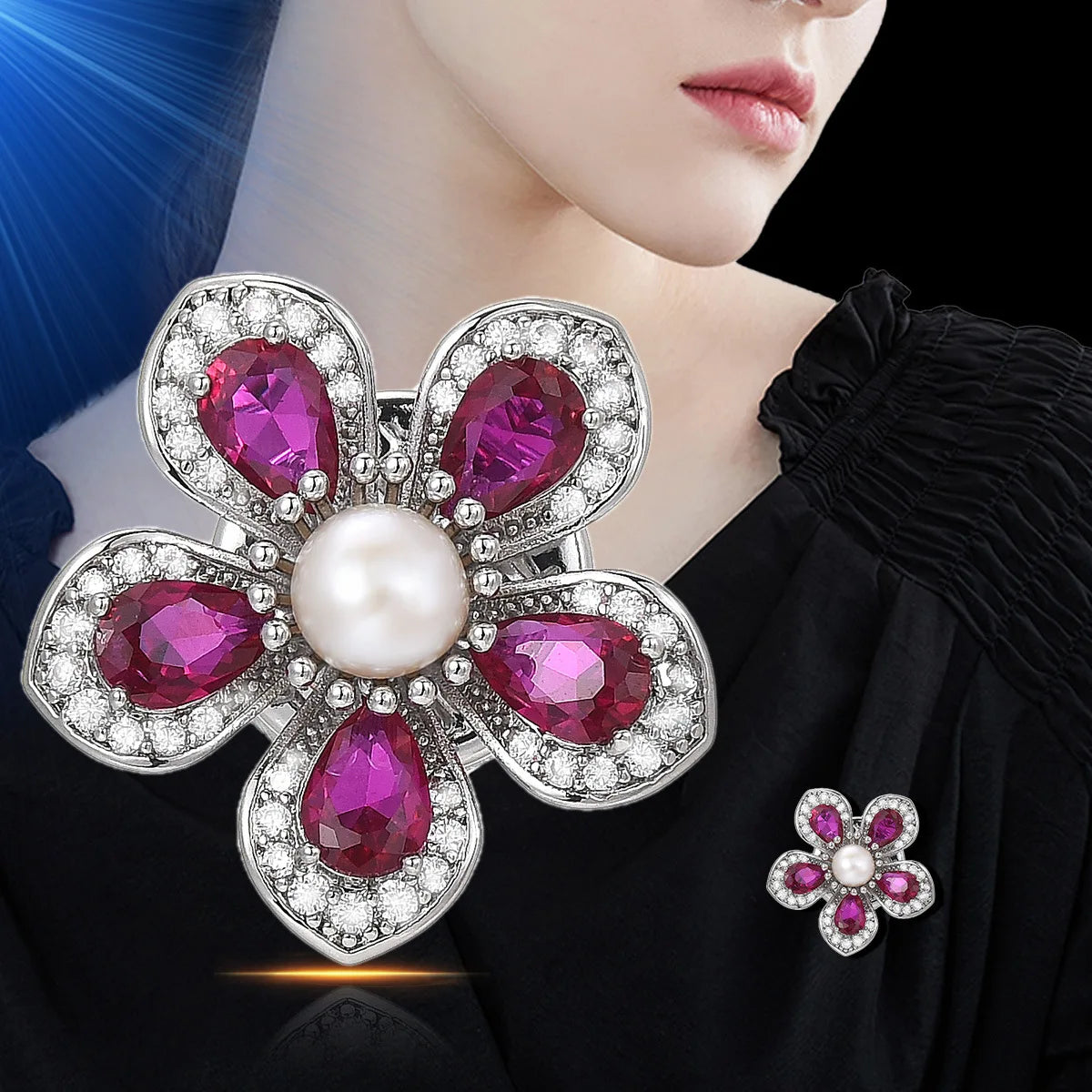Simple and exquisite pearl five-petal flower magnetic buckle new spring fashion shirt anti-exposure collar button corsage
