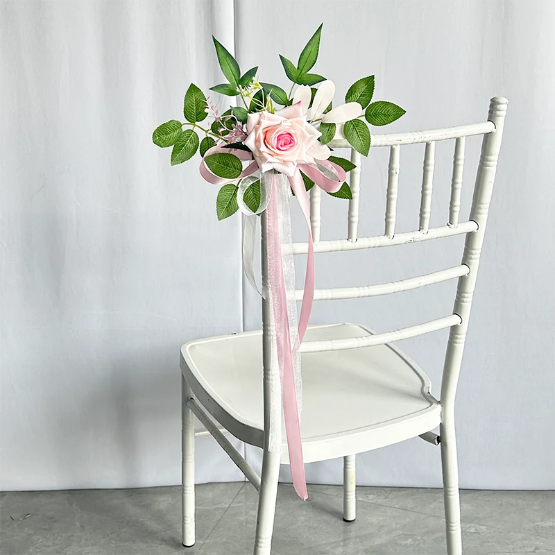 YeeNanee 8pcs Wedding Chair Decoration Flowers Artificial Rose Eucalyptus Pew Flowers for Wedding Ceremony Aisle Church Decor