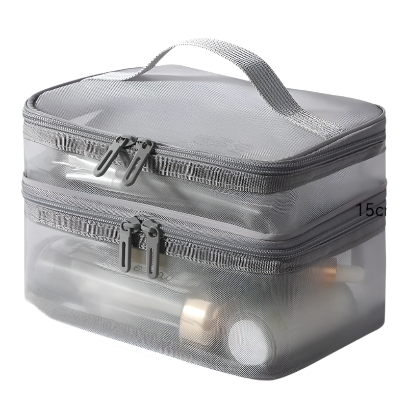 Hemasa Double Layer Mesh Cosmetic Bag  for Women/ Portable Make Up Case Big Capacity Travel Zipper Makeup Organizer Toiletry Storage Box