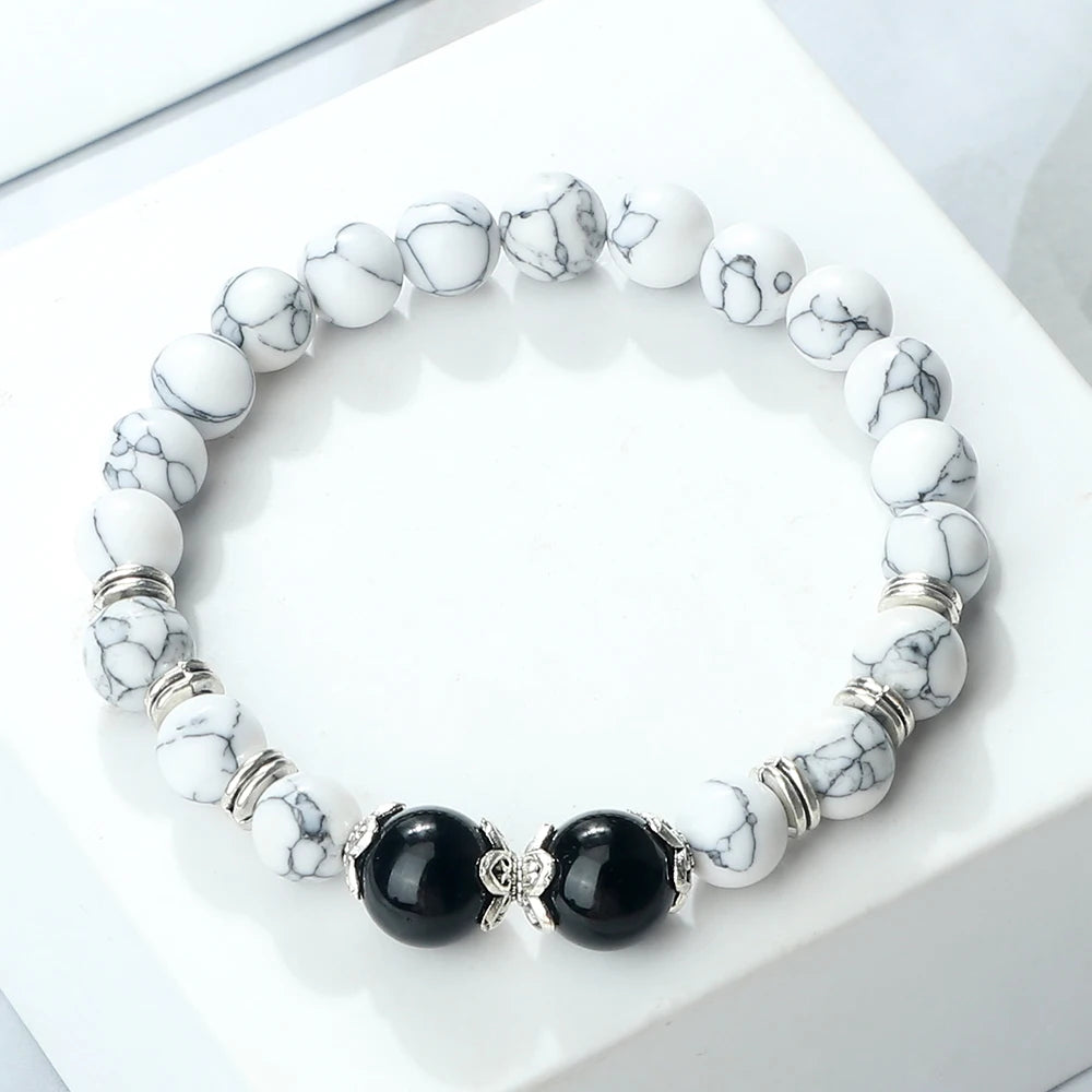 Charm Handmade Elastic Bracelet Men Natural Stone Beads Red White Pine Bracelets Rope Women Couple Friendship Yoga Jewelry Gifts