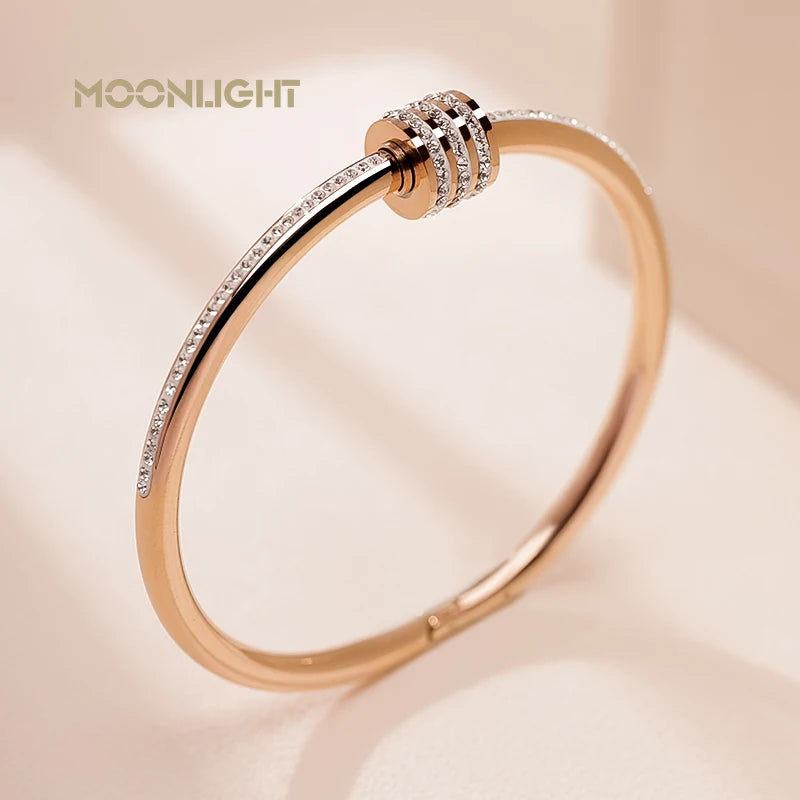 Hemasa  Classic Stainless Steel Zircon Bangle For Women /Circular Screw Bracelet