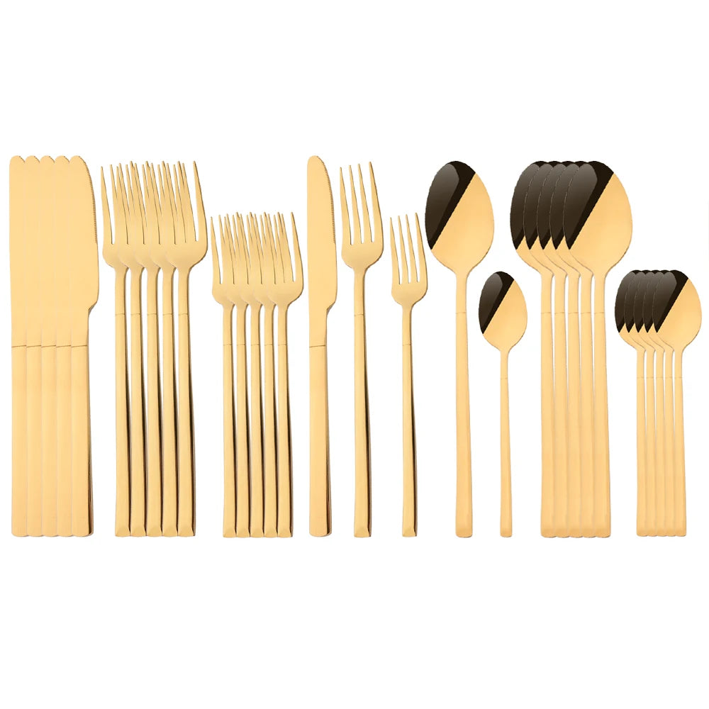 Hemasa 30Pcs Dinnerware Mirror Stainless Steel Cutlery Set Rainbow Knife Dessert Fork Spoon Silverware Kitchen Party Dinner Tableware
