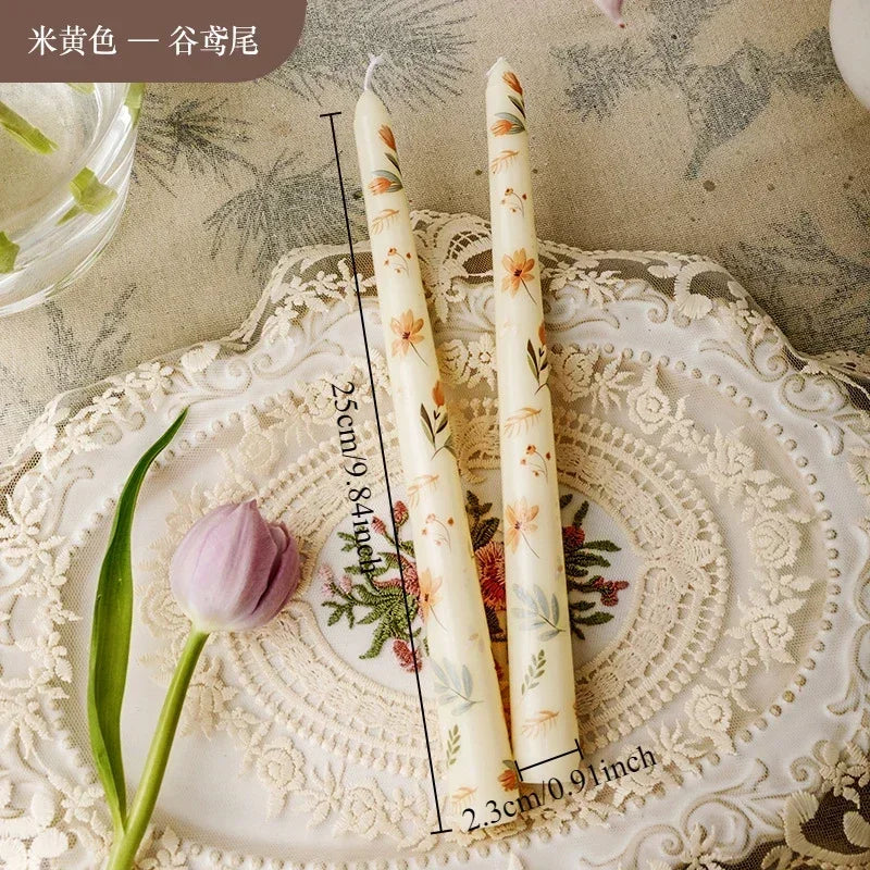 7.5'' Long Wedding Candles French Hand-Printed Pole Candle Long Taper Dinner Candles for Minimalist Home Decorative Candles