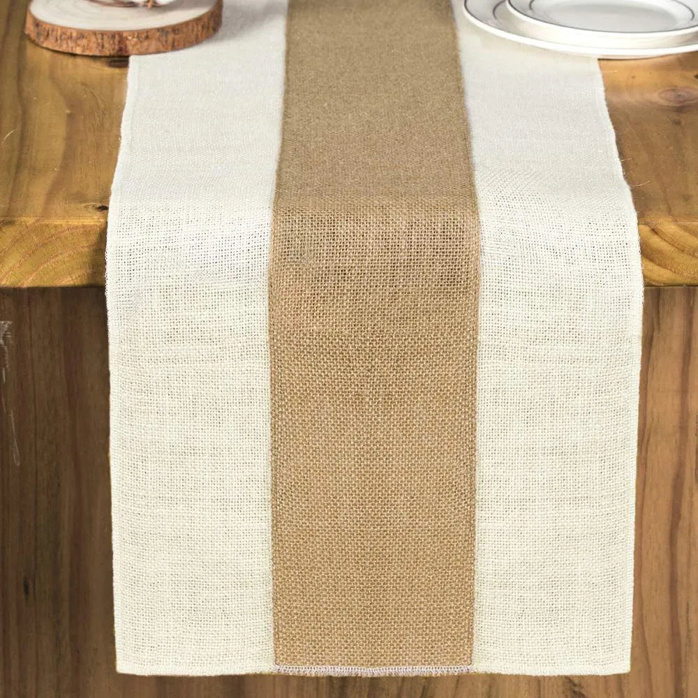 Tejesa Burlap Table Runner Long Farmhouse Table Runner Jute Runner Woven Fabric Light Colour Edge