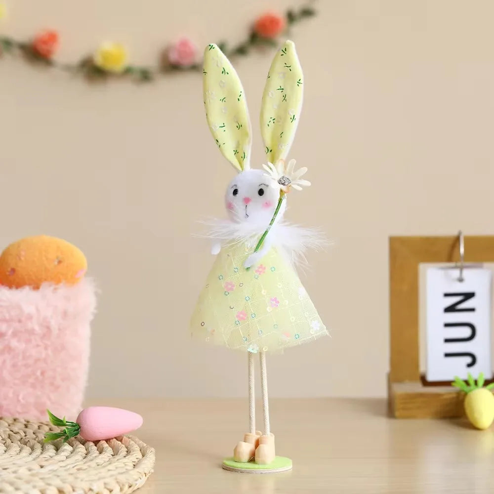New Plush Flower Fairy Bunny Rabbit Dolls Hanging Ornaments Pink White Yellow Green Kids Girls Gifts Easter Home Decor