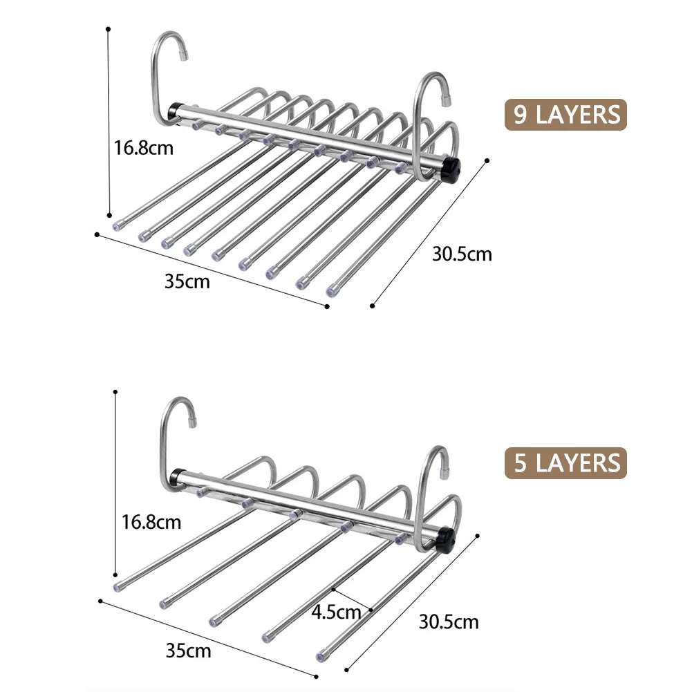 Tejesa  Folding Magic Pants Hangers,5/9Layer Stainless Steel Space Saving Clothes Rack,Jeans Trousers Scarf Organizers for Closet