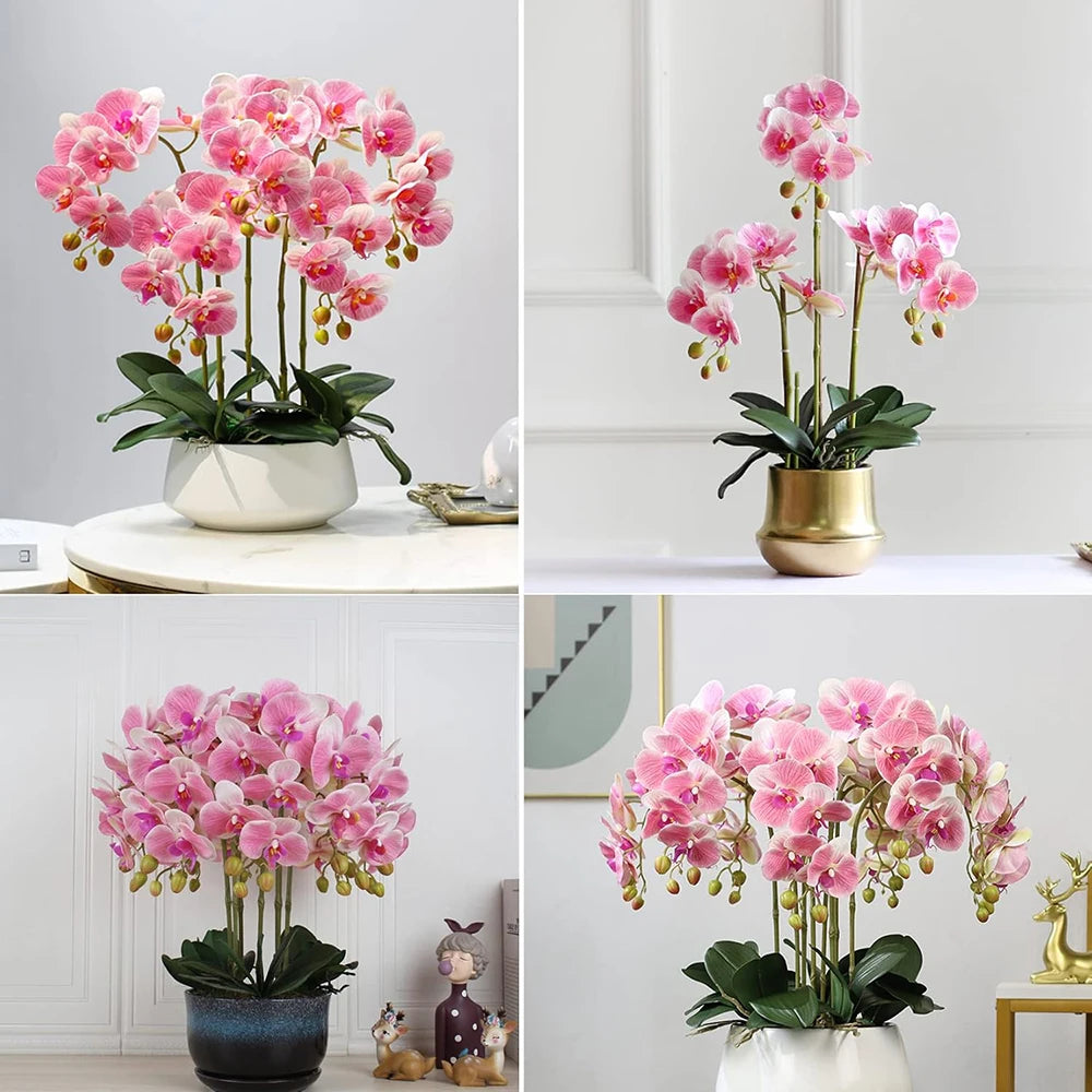 YeeNanee 4pcs Room Decoration Real Touch Artificial Orchid Stem Flowers Latex Phalaenopsis Branches with Leaves for Home Decor