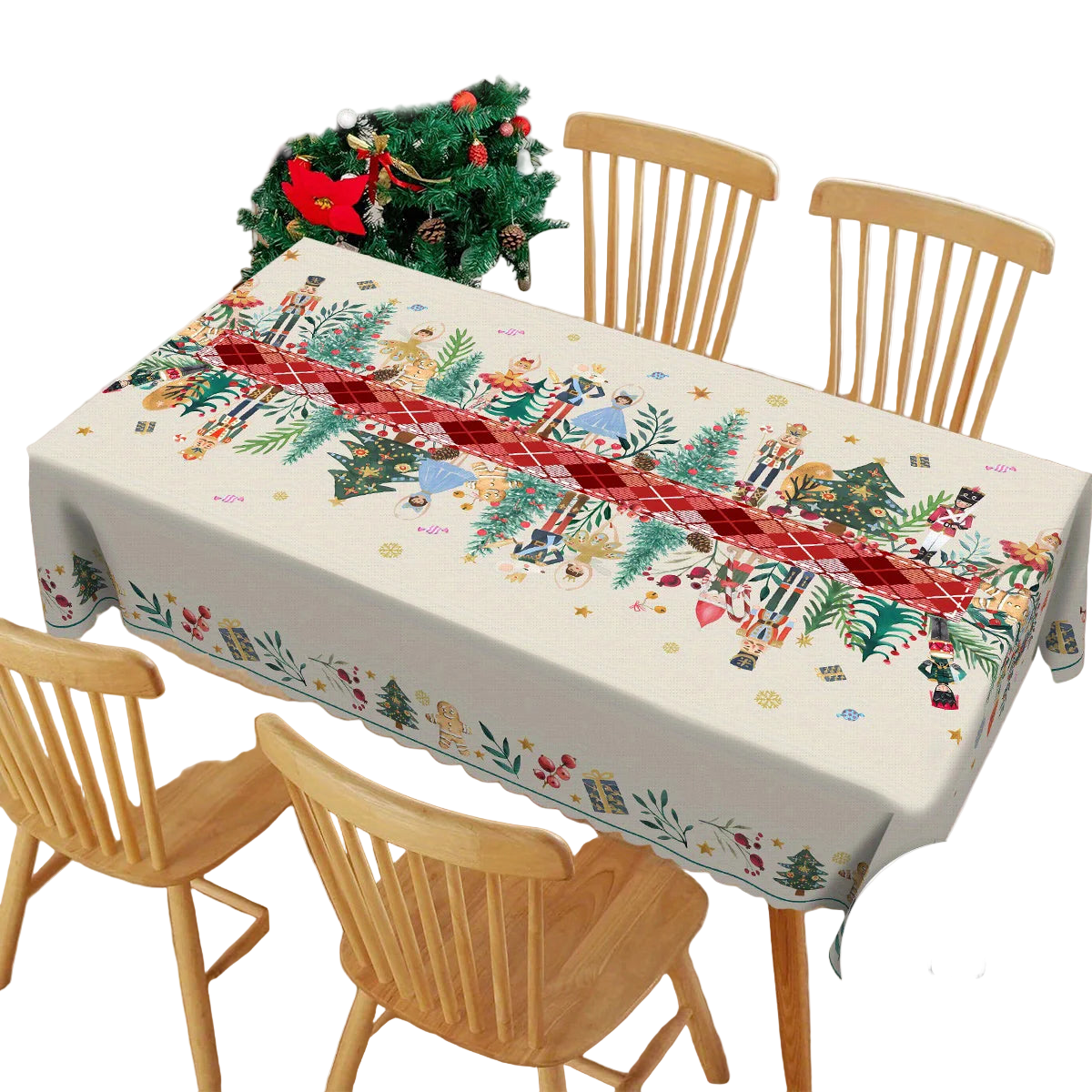 Tejesa Christmas Holly Waterproof Tablecloth Holiday Party Decor Reusable Xmas Rectangle Table Cloth Dining Room Table Decor