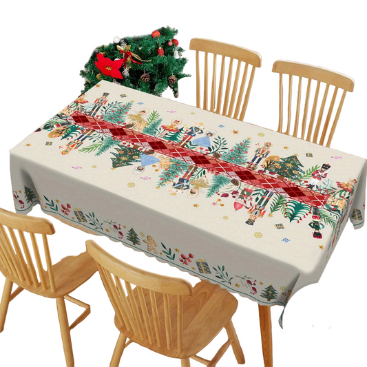Tejesa Christmas Holly Waterproof Tablecloth Holiday Party Decor Reusable Xmas Rectangle Table Cloth Dining Room Table Decor