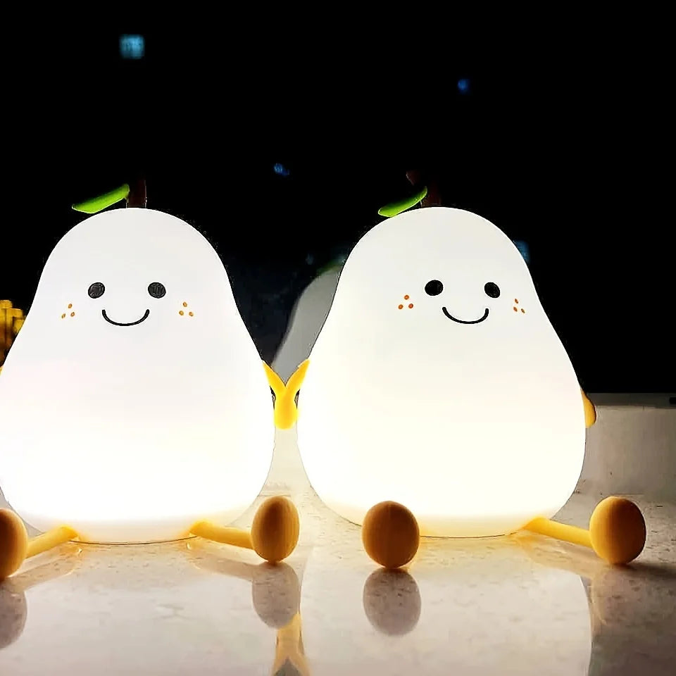 Hemasa Creative Mini Cute Cartoon Pear Shaped Pat Light Bedroom Lamp Soft Silicone Rechargeable Night Light for Kids