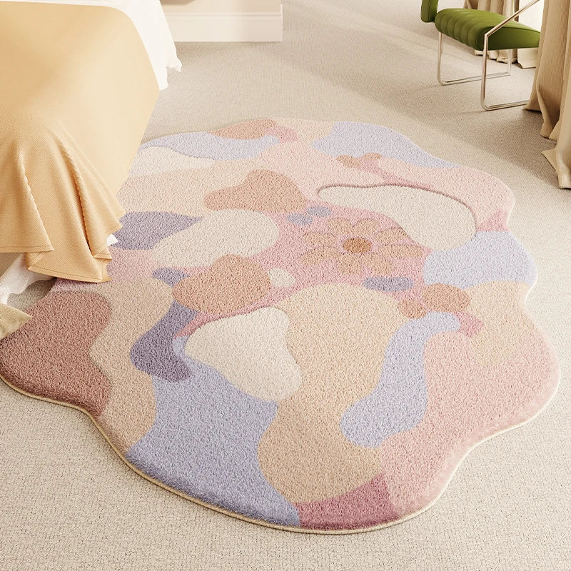 Irregular Shape Living Room Decoration Carpet Pink Pattern Rugs for Bedroom Thicken Plush Bedside Rug Home Fluffy Soft Floor Mat
