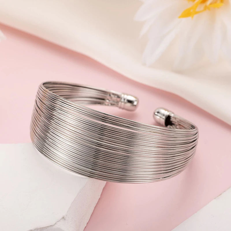 Hemasa  Punk Round Wire Bangles Bracelets for Women / Rock Hip Hop Gold Silver Colour Cuff Bracelets