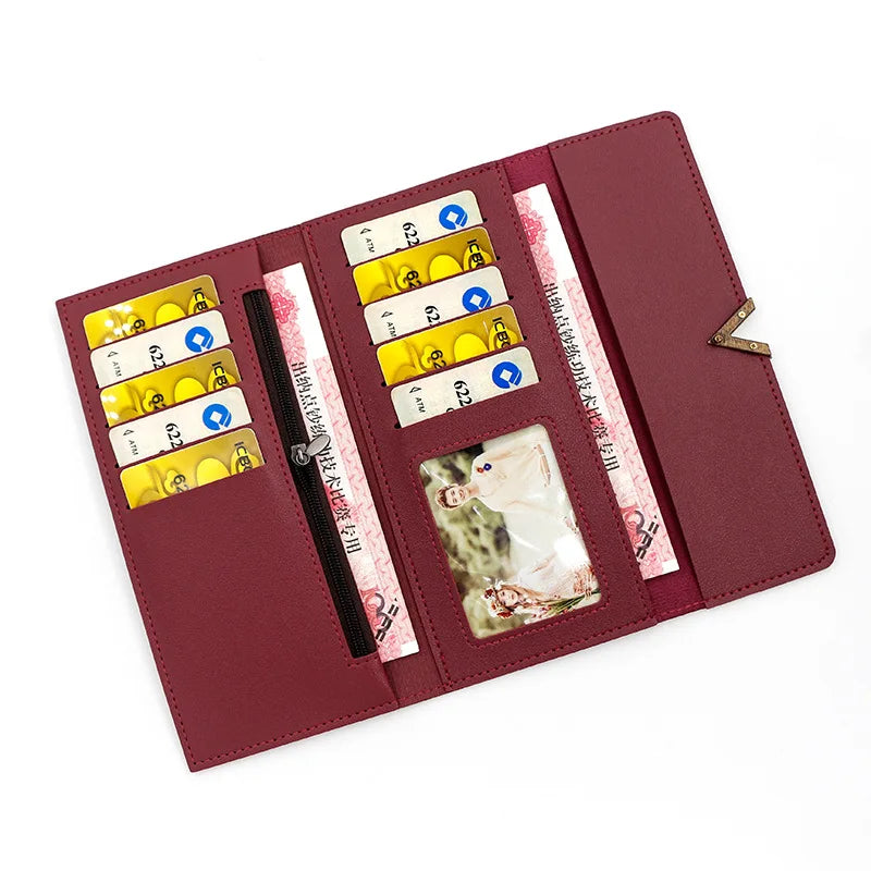 Tejesa  women's wallet long V-shaped buckle three fold wallet for women, hand-held bag, change card bag