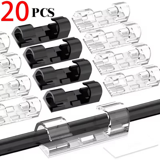 20pcs Adhesive Cable Clip Cable Manager Wire Management Organizer For Desk Office Car Home Wire Clip Clamp Self-Adhesive Sticker