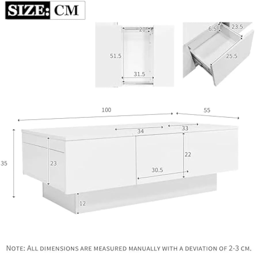 Coffee table, wooden center table Coffee table with 2 drawers and 2 large storage spaces for home office , living room
