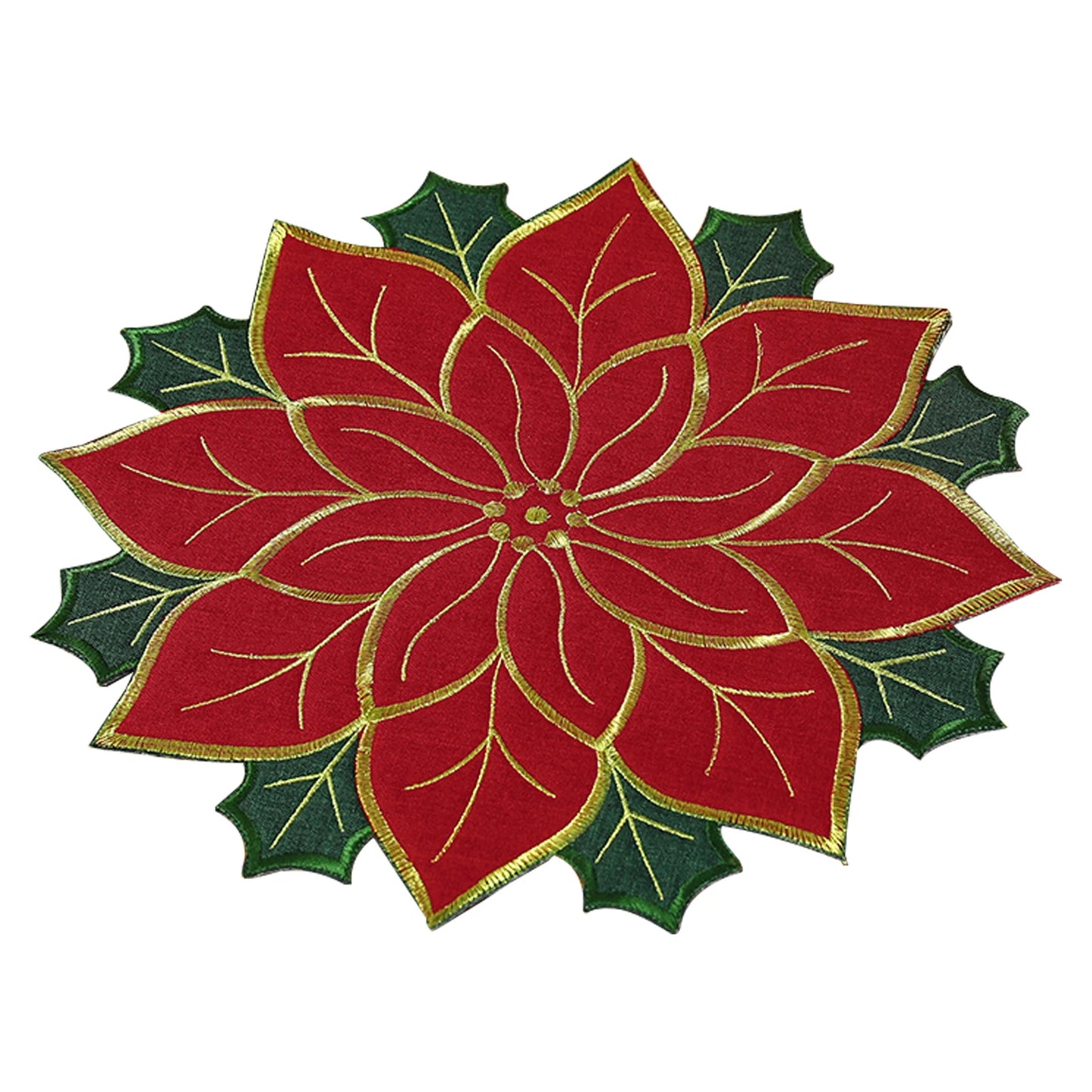 Poinsettia Table Runner Christmas Placemat Insulation Pad Holly Leaf Mat Versatile Gift Scald Proof Red Fruits Linen Plus Sponge