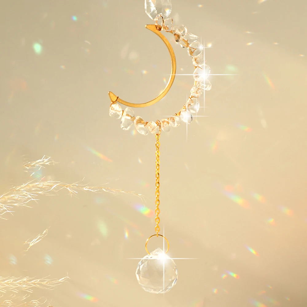 Hemasa Crystal Suncatcher Glass Ball Pendant Window Hanging Sun Catcher Moon Light Catcher Wind Chime Garden Home Decor Christmas Gift