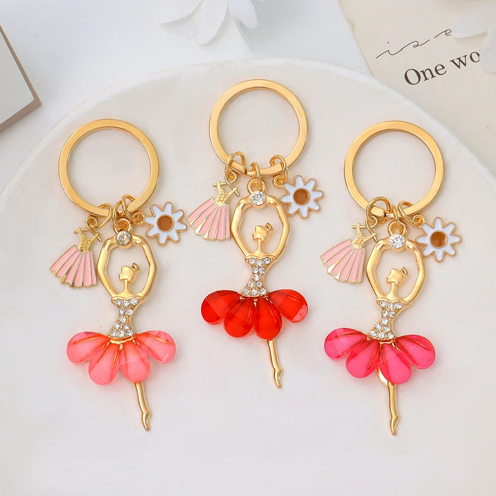 Cute Ballet Dancer Keychain Elegant Sunflower Ballerina Pendant Keyring Bag Charm Backpack Accessories Women DIY Jewelry Gift