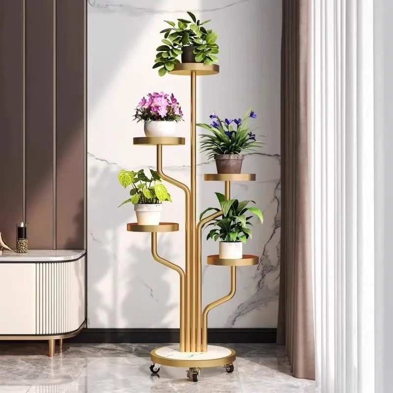 Wrought iron flower stand Plant stand Indoor living room Balcony Flower pot Green Luo stand Movable multi-layer metal flower
