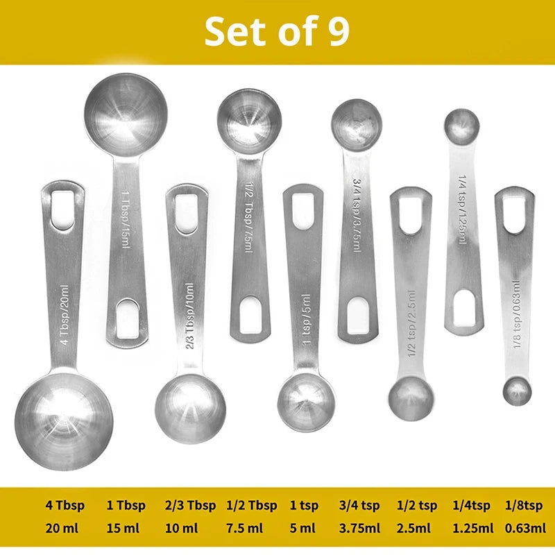 Tejesa 6/9/11Pcs Measuring Spoons Set Stainless Steel Seasoning Coffee Scoop Measuring Spoon With Scale Kitchen Baking Measuring Tools