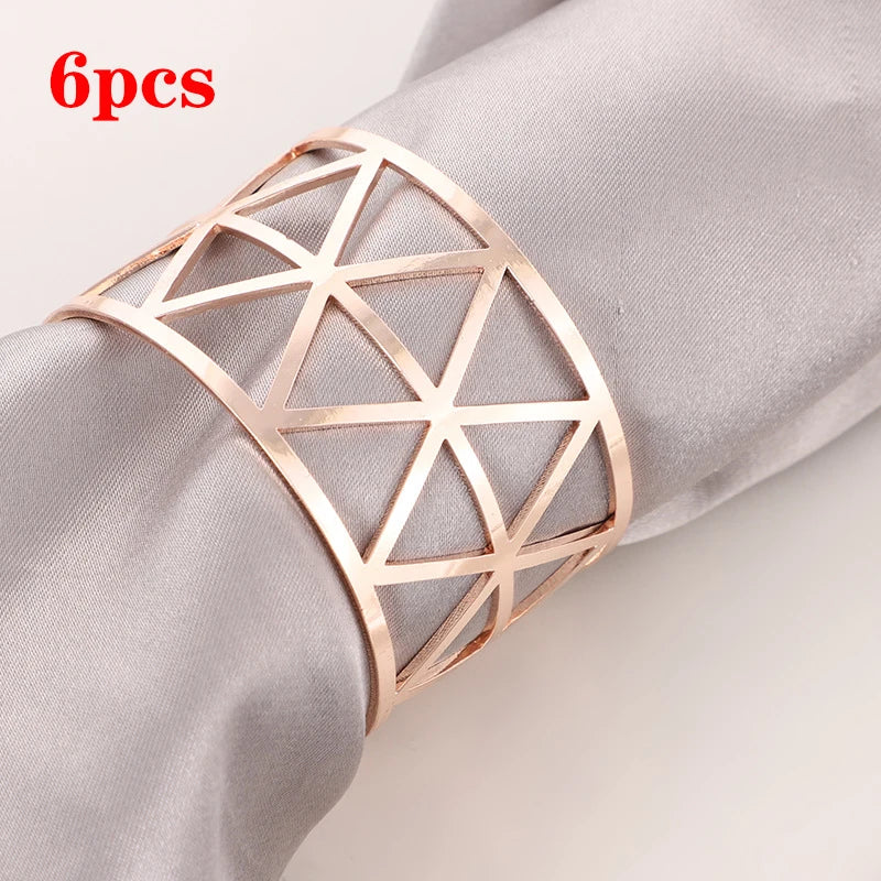 3/6/12Pcs Gold Silver Napkin Ring Hollow Paper Napkin Buckles Napkin Holder Birthday Wedding Christmas Party Decor Dinner Table